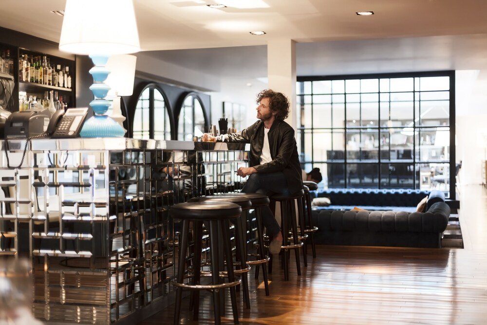 Modern bar area with high stools