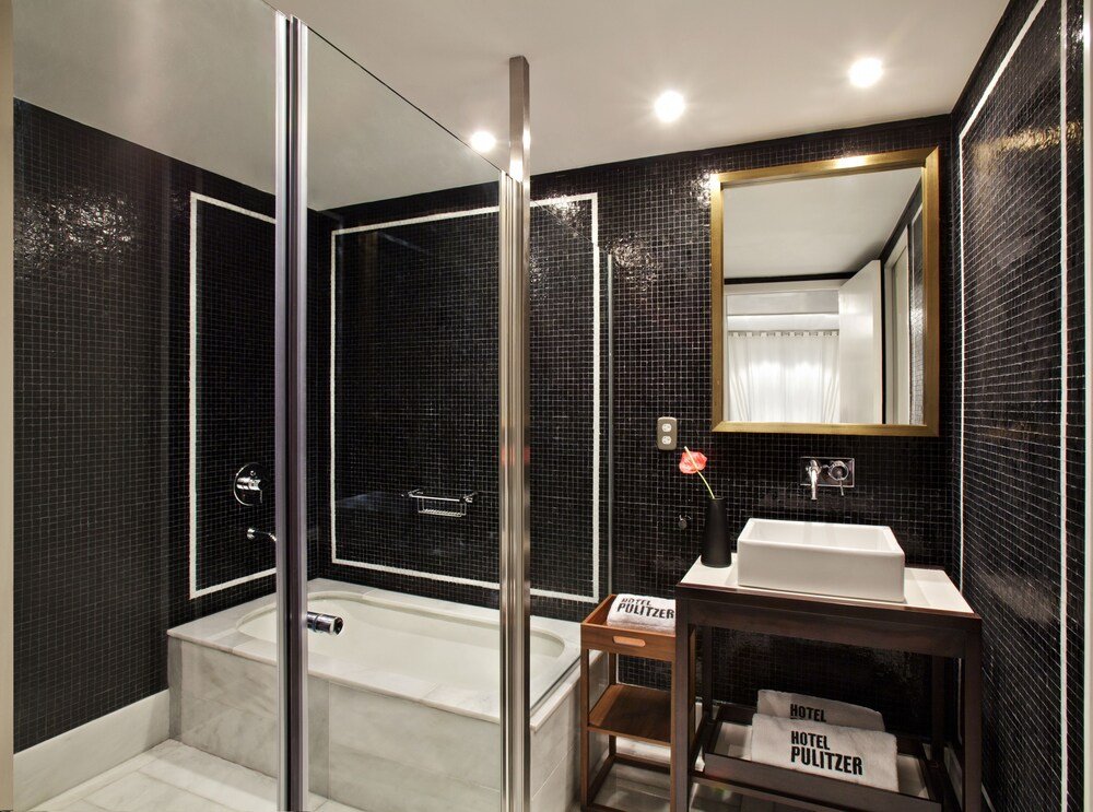 Bathroom with a glass-enclosed shower