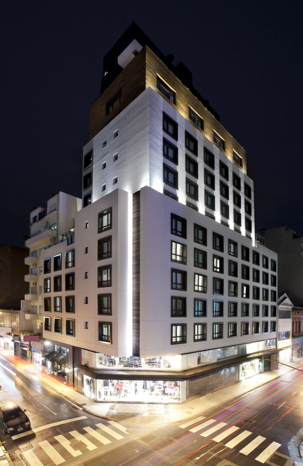 Multi-story hotel building with a modern facade